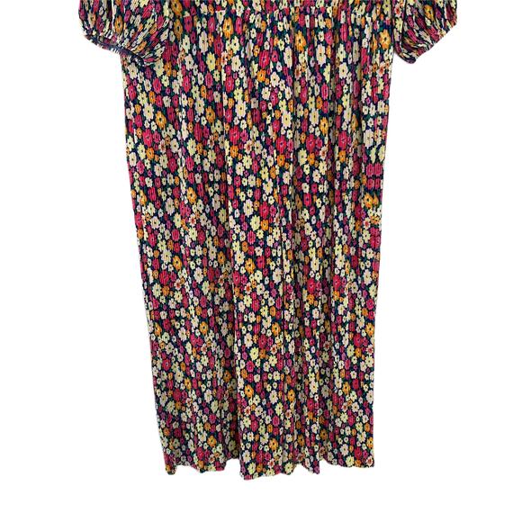 Asos Design Bright Pink Floral Oversized Short Sleeves Plisse Smock Jumpsuit 6 - Picture 8 of 12